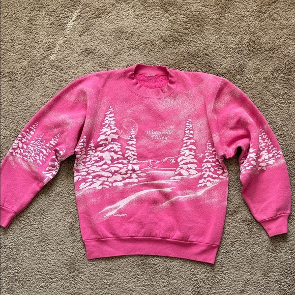 Vintage 1991 San Segal Pink White Nature Printed Graphic Crewneck Sweatshirt - Picture 1 of 6